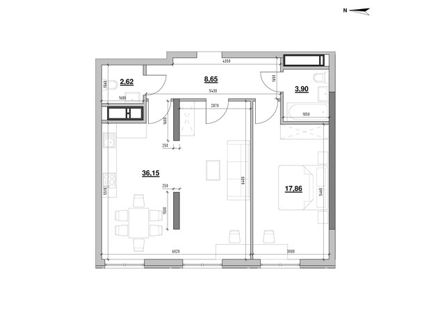 ЖК Nordica Residence: планування 1-кімнатної квартири 69.18 м²