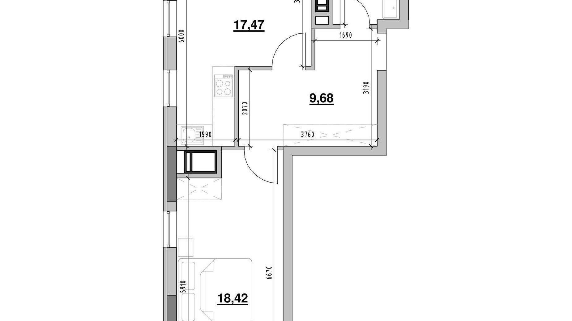 Планировка 1-комнатной квартиры в ЖК Nordica Residence 50.33 м², фото 502070