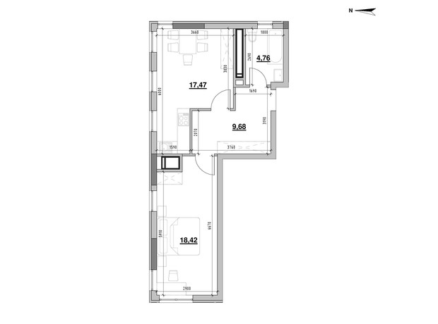 ЖК Nordica Residence: планування 1-кімнатної квартири 50.33 м² ЖК Nordica Residence: планування 1-кімнатної квартири 50.33 м²