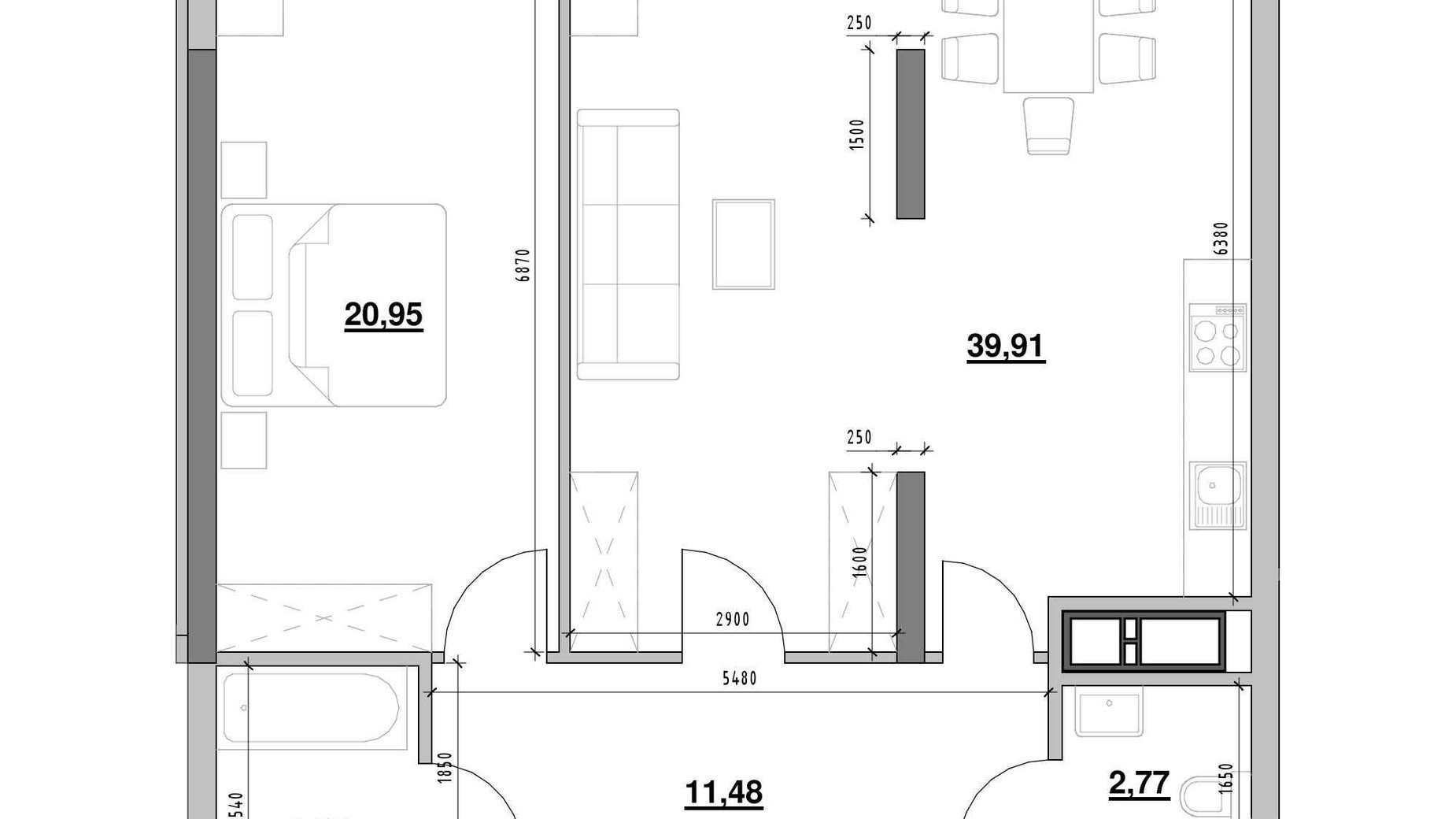 Планировка 1-комнатной квартиры в ЖК Nordica Residence 79.68 м², фото 502072