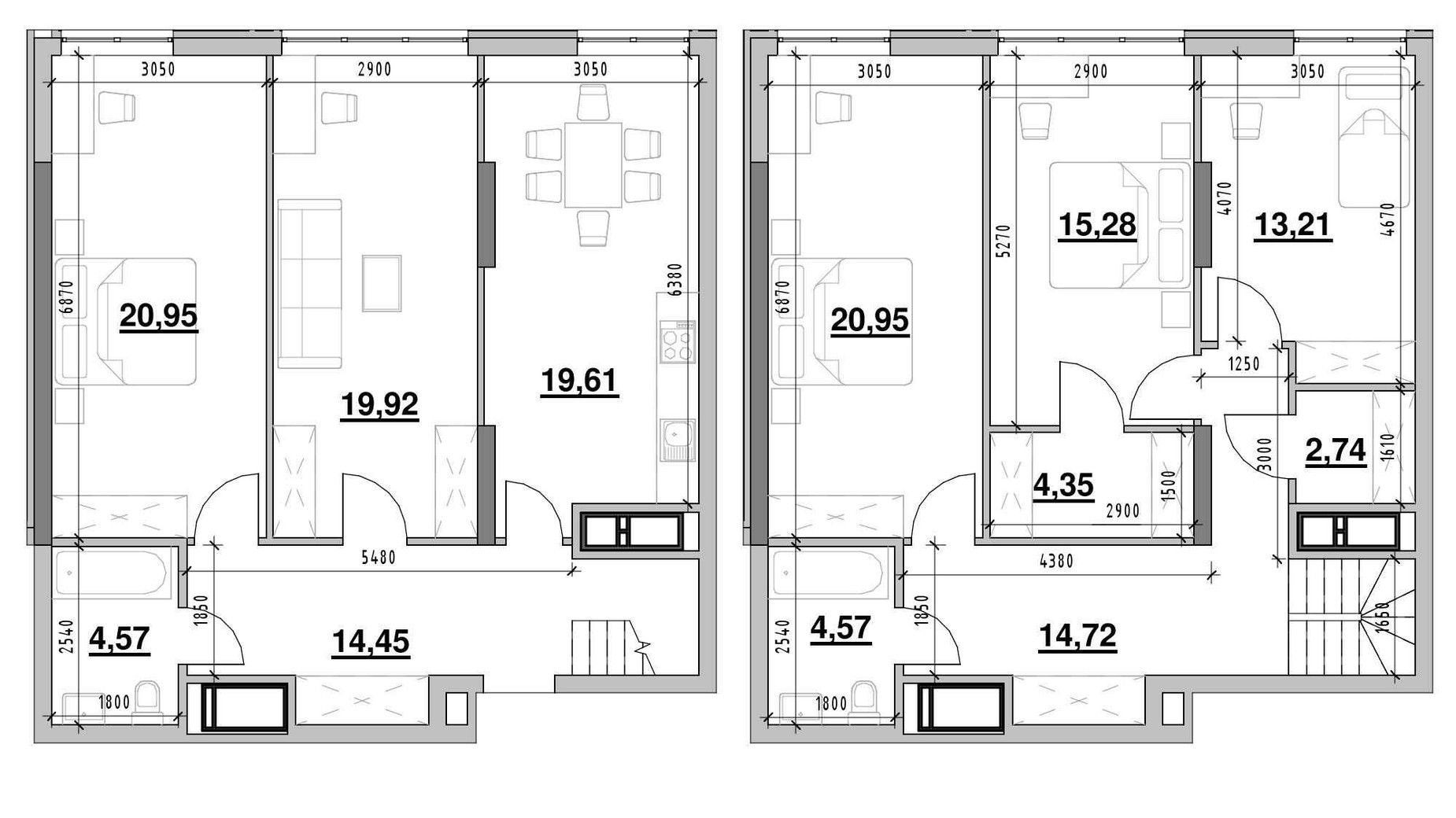 Планування багато­рівневої квартири в ЖК Nordica Residence 155.32 м², фото 502080