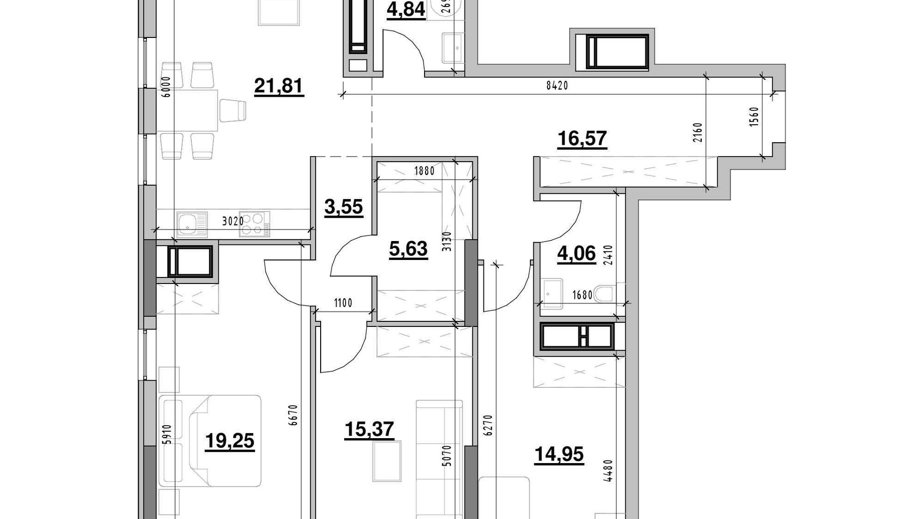 Планування 3-кімнатної квартири в ЖК Nordica Residence 106.03 м², фото 502082