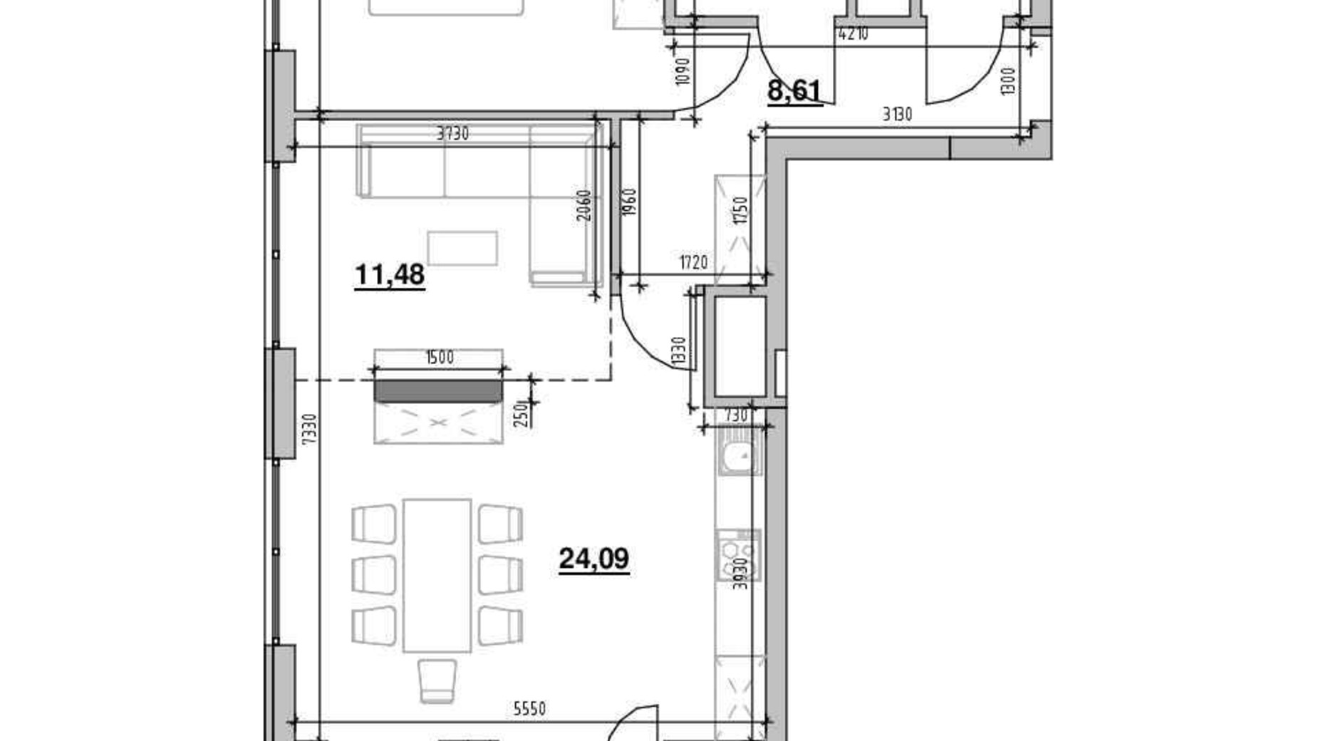 Планування 1-кімнатної квартири в ЖК Nordica Residence 69.45 м², фото 502087