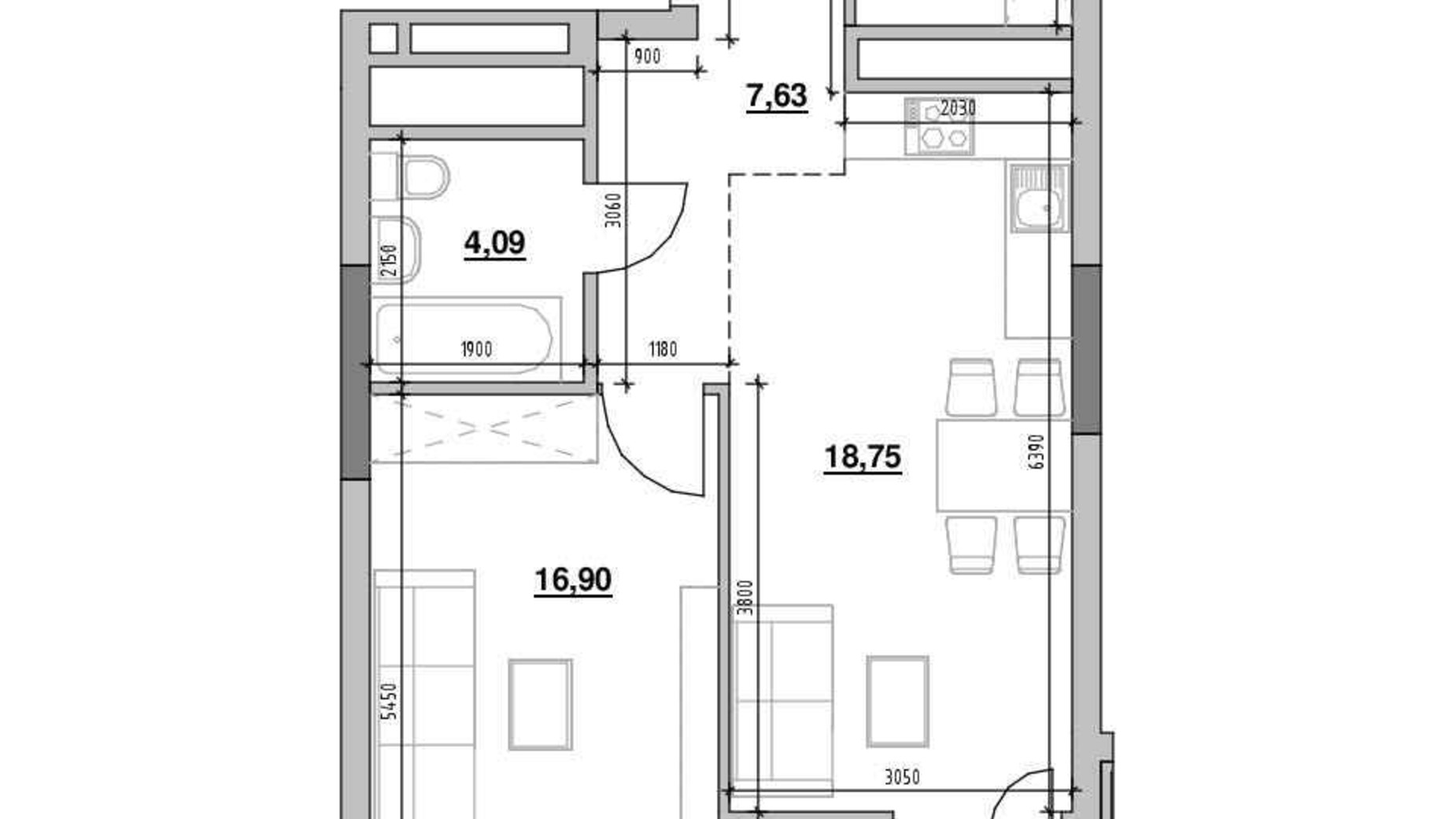 Планування 1-кімнатної квартири в ЖК Nordica Residence 55.31 м², фото 502094