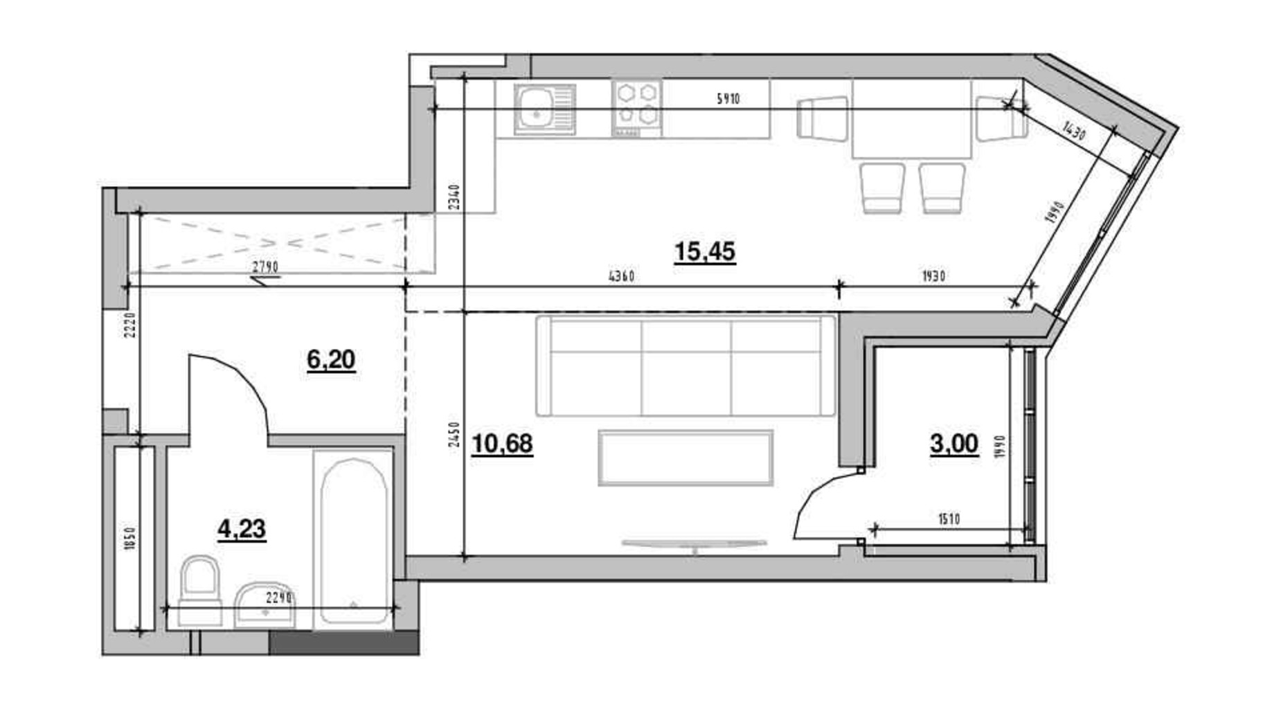 Планування 1-кімнатної квартири в ЖК Nordica Residence 39.56 м², фото 502096