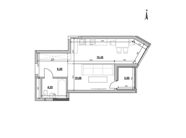 ЖК Nordica Residence: планування 1-кімнатної квартири 39.56 м² ЖК Nordica Residence: планування 1-кімнатної квартири 39.56 м²