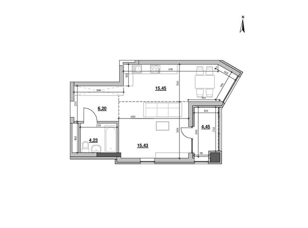 ЖК Nordica Residence: планування 1-кімнатної квартири 45.76 м² ЖК Nordica Residence: планування 1-кімнатної квартири 45.76 м²
