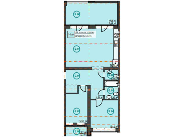 КМ Hygge Home: планування 2-кімнатної квартири 92.6 м²