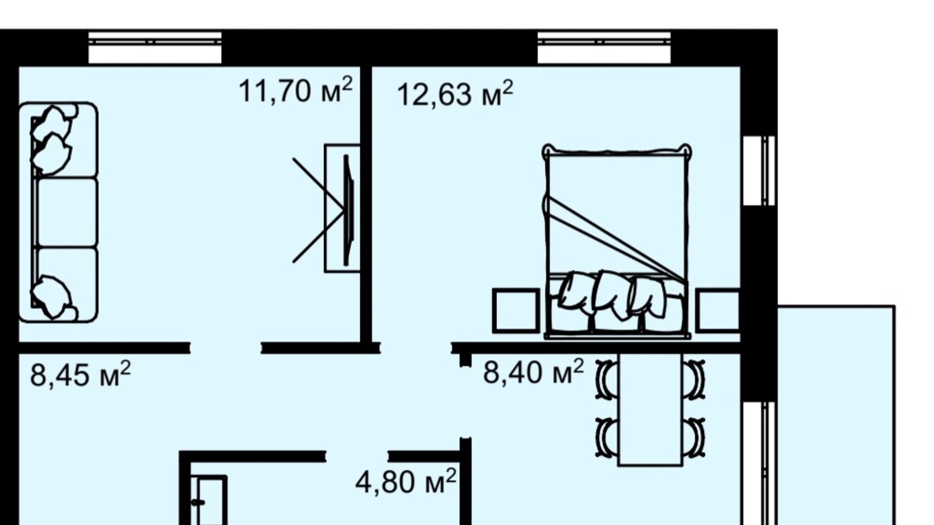 Планировка 2-комнатной квартиры в ЖК на Белогорской 47.34 м², фото 502256