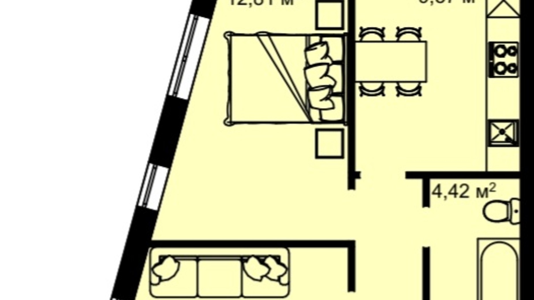 Планировка 2-комнатной квартиры в ЖК на Белогорской 48.33 м², фото 502265