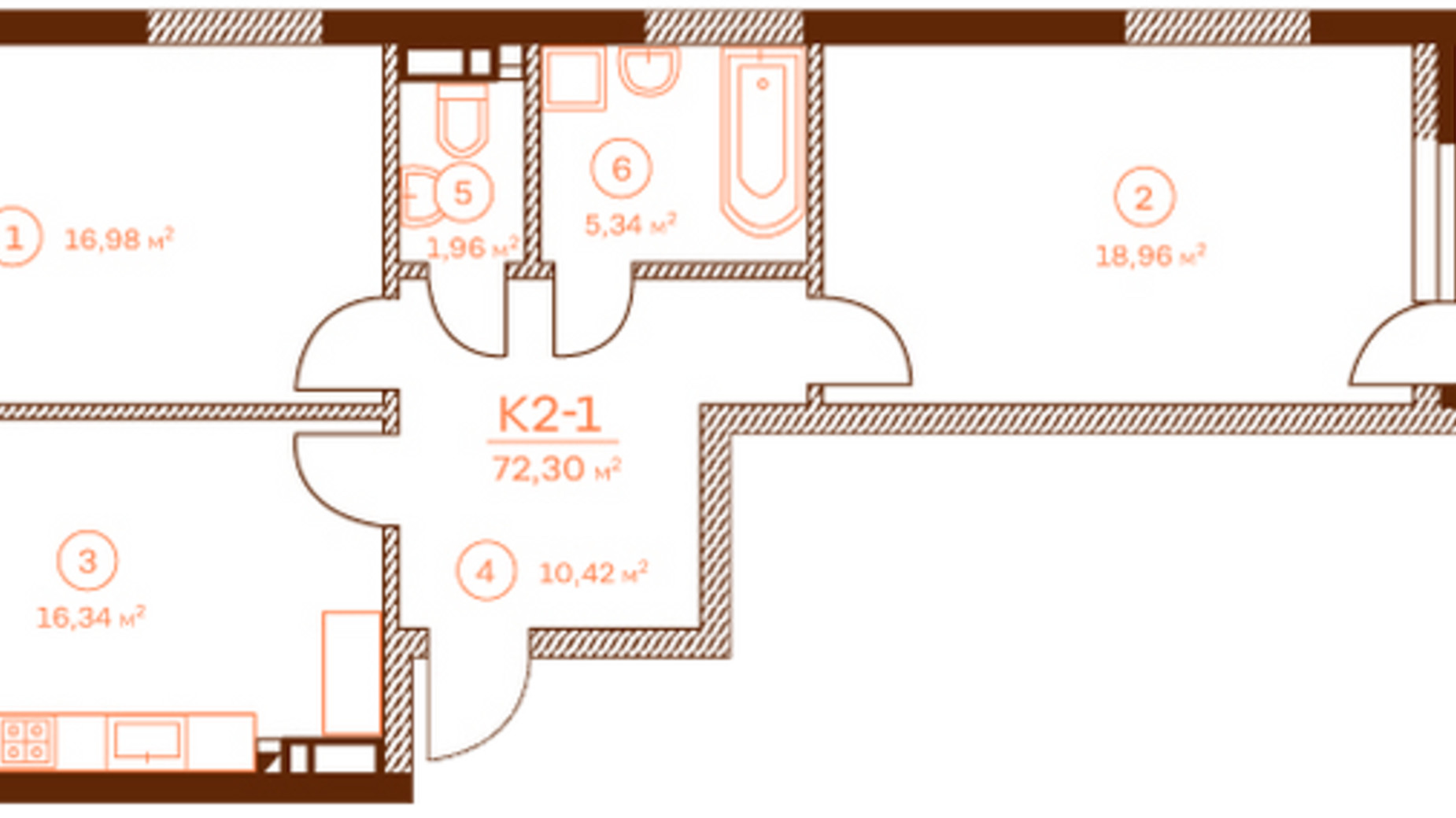 Планировка 2-комнатной квартиры в ЖК Stanford 72.3 м², фото 502386