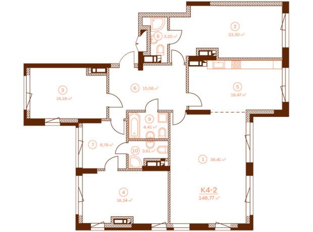 ЖК Stanford: планировка 3-комнатной квартиры 148.77 м²