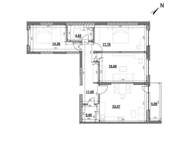 ЖК Ok'Land: планировка 3-комнатной квартиры 99.83 м² ЖК Ok'Land: планировка 3-комнатной квартиры 99.83 м²