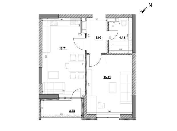 ЖК Ok'Land: планировка 1-комнатной квартиры 46.94 м²