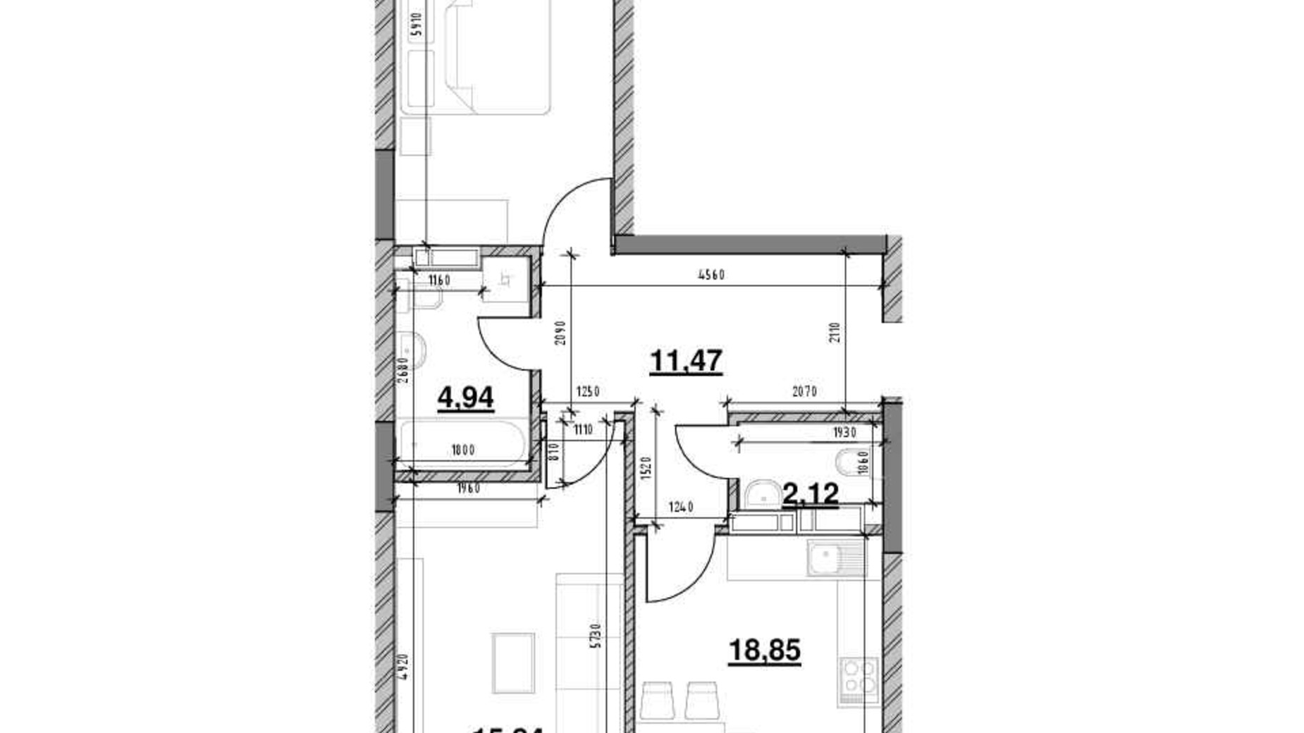 Планування 2-кімнатної квартири в ЖК Ok'Land 73.98 м², фото 502539