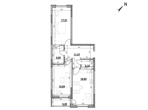 ЖК Ok'Land: планировка 2-комнатной квартиры 73.98 м² ЖК Ok'Land: планировка 2-комнатной квартиры 73.98 м²
