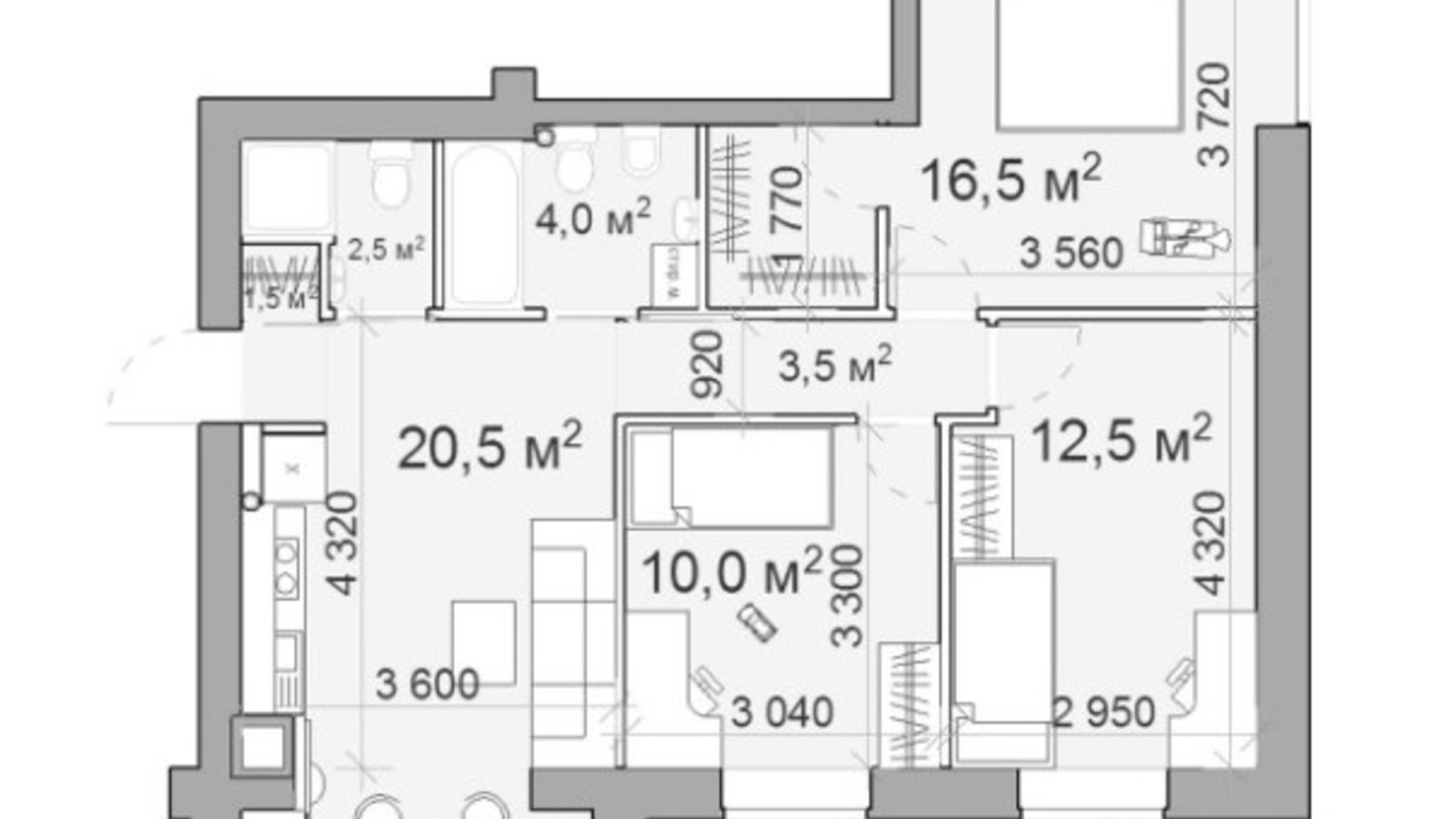 Планування 3-кімнатної квартири в ЖК Forest hill 68.8 м², фото 502849
