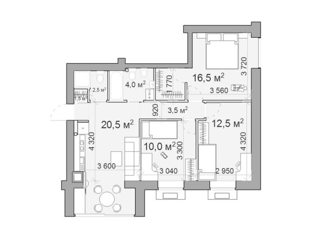 ЖК Forest hill: планировка 3-комнатной квартиры 68.8 м²