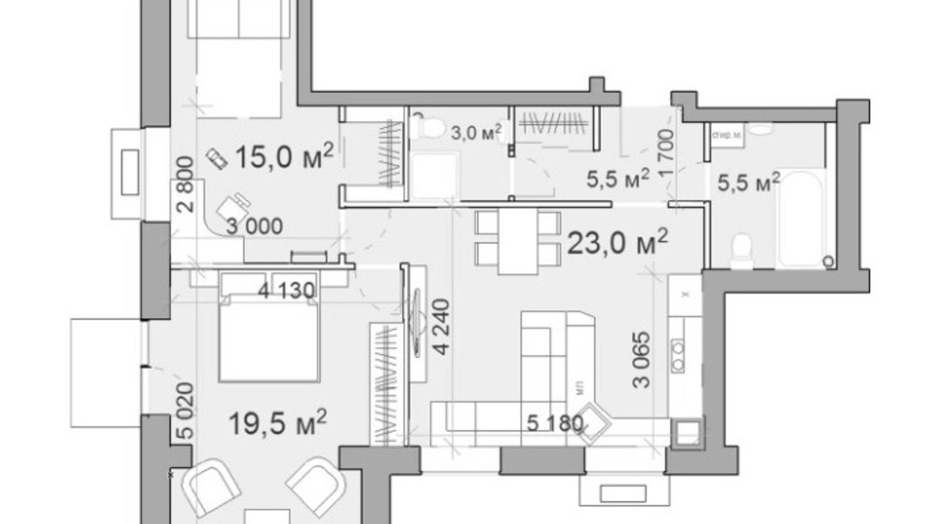 Планування 3-кімнатної квартири в ЖК Forest hill 70.6 м², фото 502850