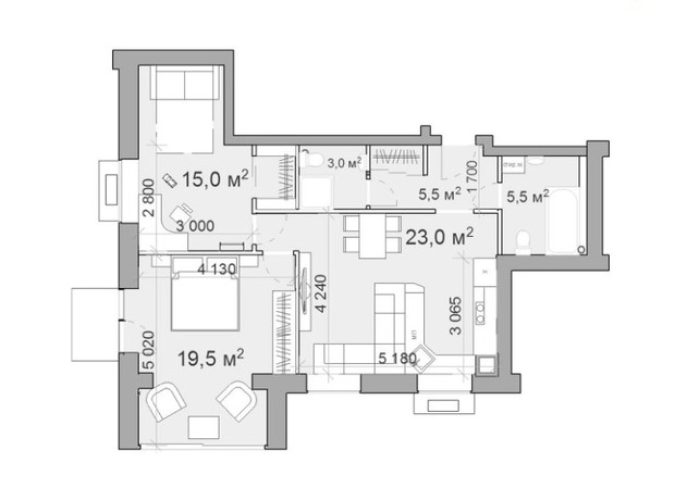 ЖК Forest hill: планування 3-кімнатної квартири 70.6 м²
