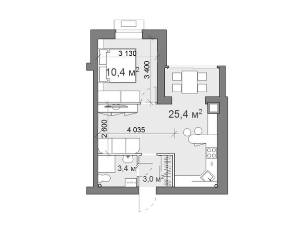 ЖК Forest hill: планування 1-кімнатної квартири 40.7 м²