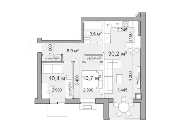 ЖК Forest hill: планування 2-кімнатної квартири 63.8 м²