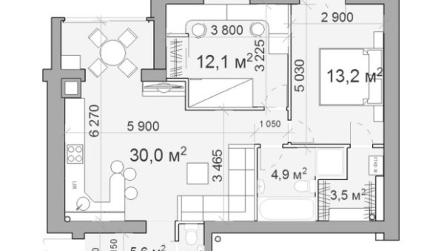 Планування 3-кімнатної квартири в ЖК Forest hill 70 м², фото 502856