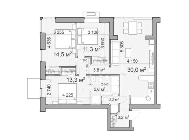 ЖК Forest hill: планировка 3-комнатной квартиры 81.1 м²