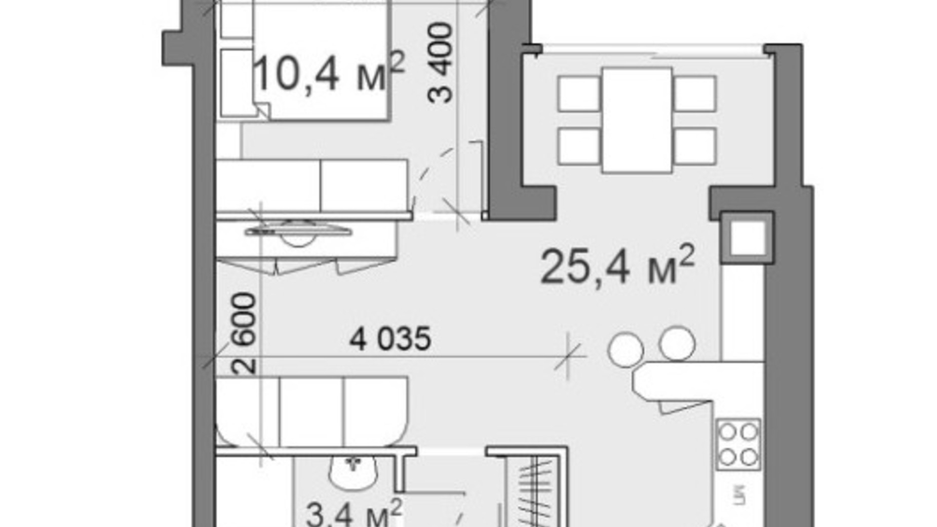 Планировка 1-комнатной квартиры в ЖК Forest hill 40.7 м², фото 502858