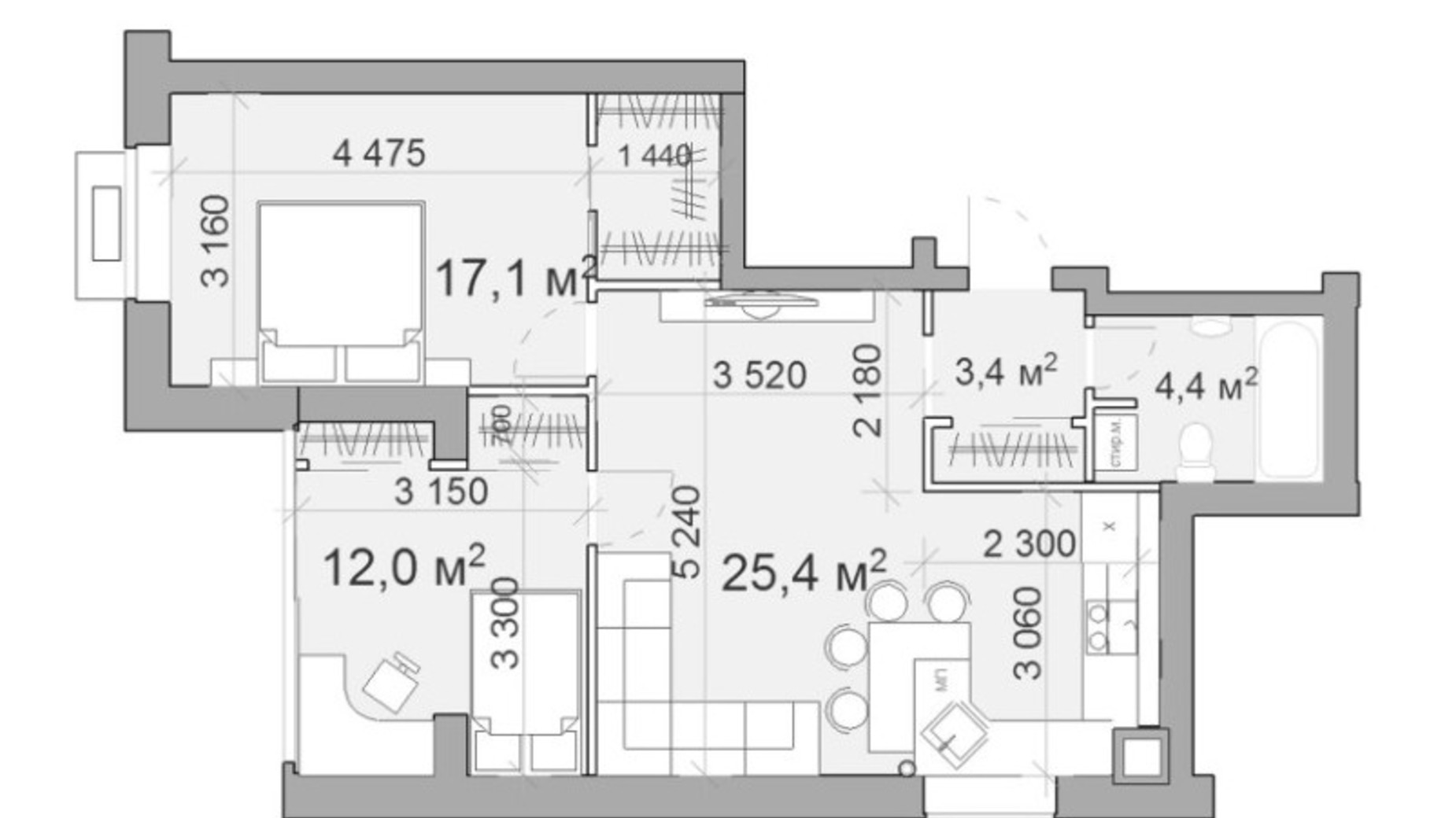 Планировка 2-комнатной квартиры в ЖК Forest hill 61.2 м², фото 502859