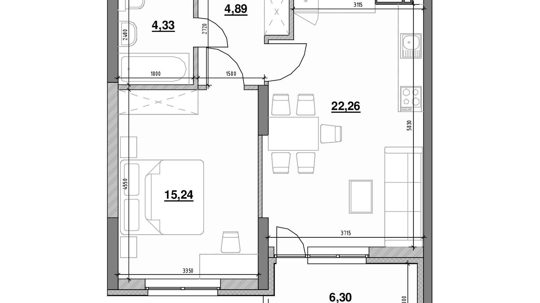 Планировка 1-комнатной квартиры в ЖК Ok'Land 53.02 м², фото 502984