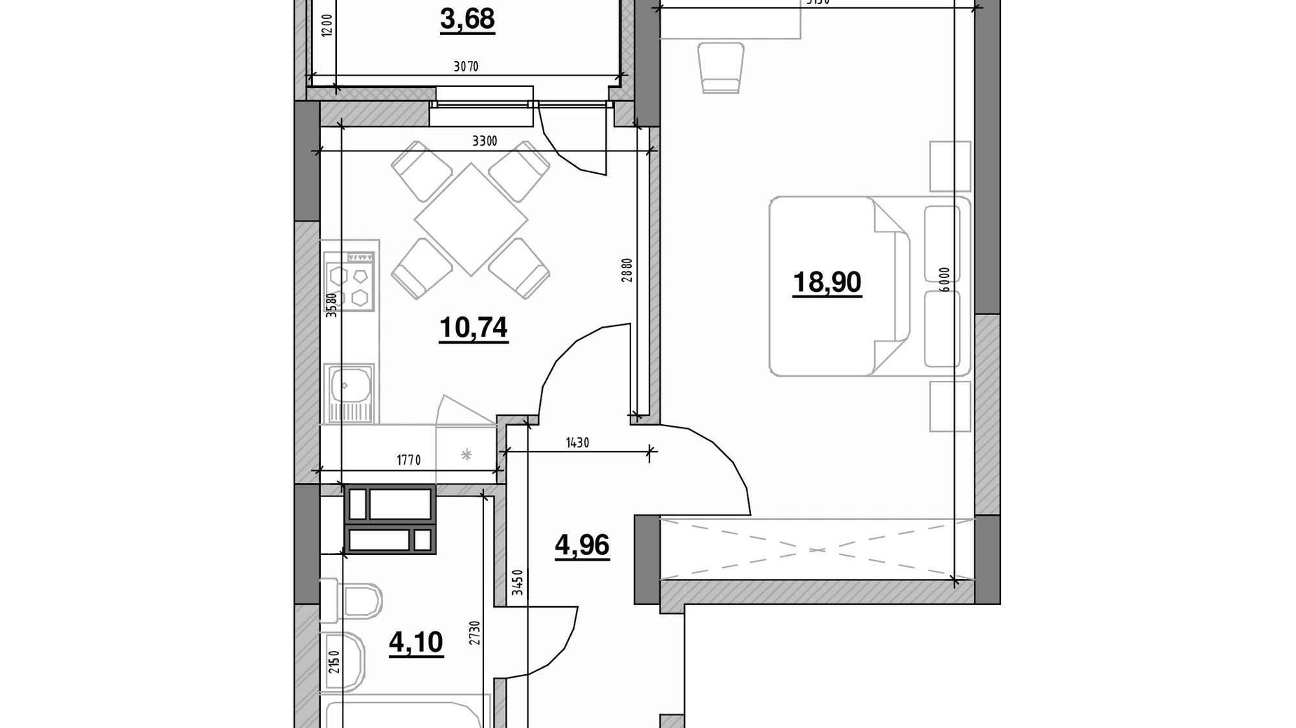 Планування 1-кімнатної квартири в ЖК Ok'Land 42.38 м², фото 502987