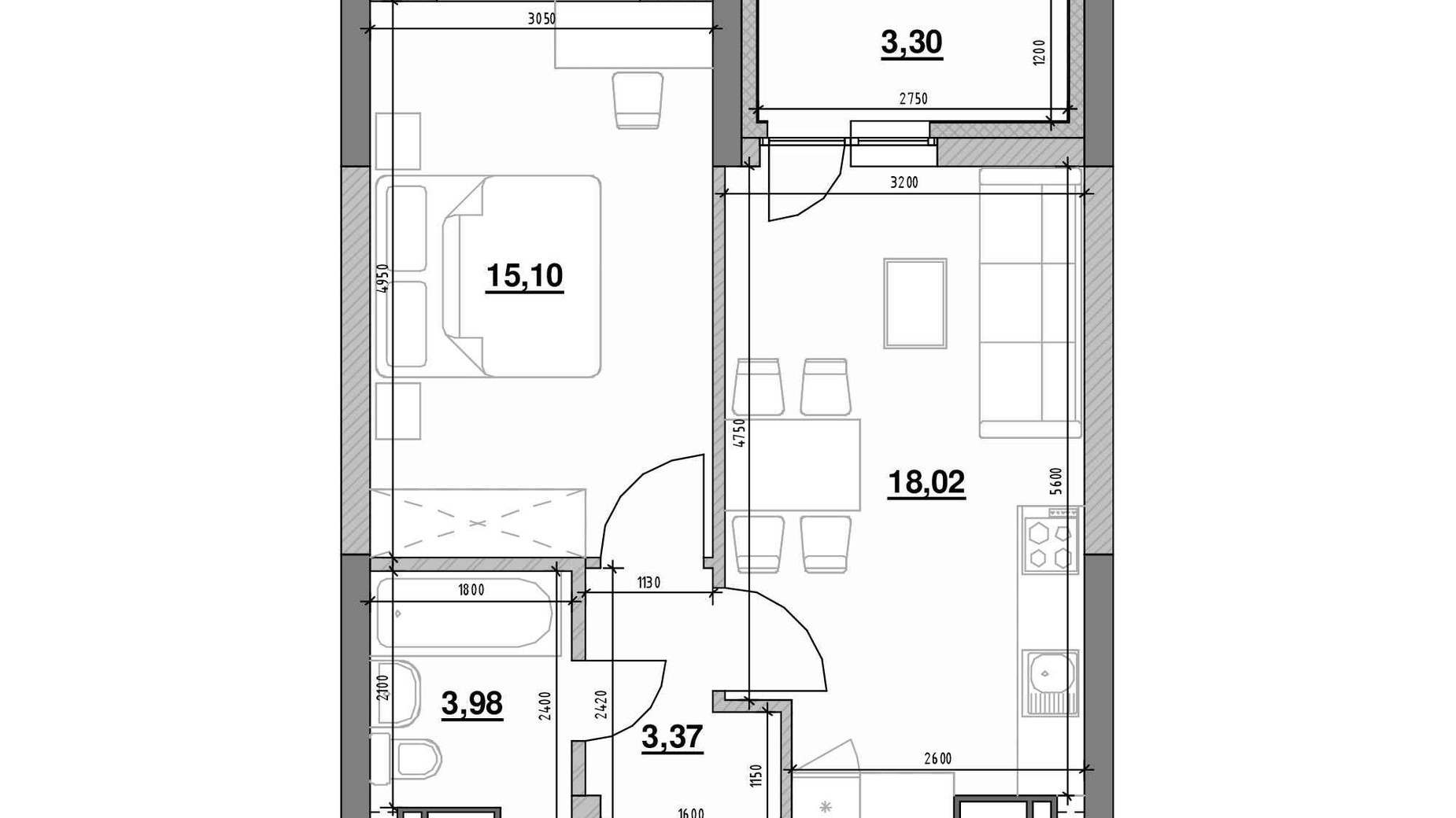 Планировка 1-комнатной квартиры в ЖК Ok'Land 43.77 м², фото 502992