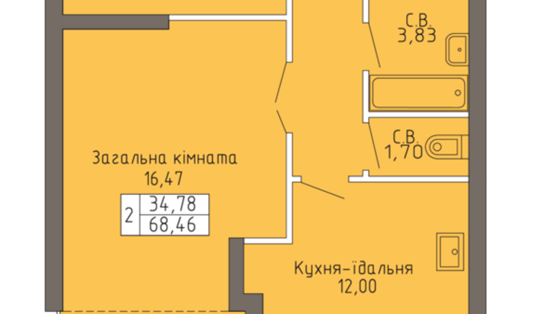 Планировка 2-комнатной квартиры в ЖК Магнолия 68.46 м², фото 503600