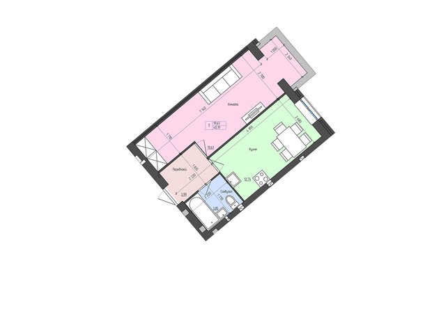ЖК Софія: планування 1-кімнатної квартири 40.19 м²