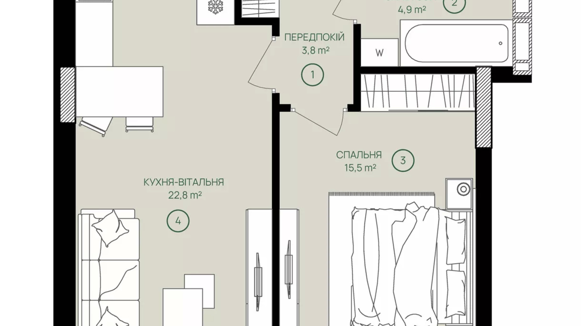 Планировка 1-комнатной квартиры в ЖК Дом на Вавиловых 47 м², фото 503746