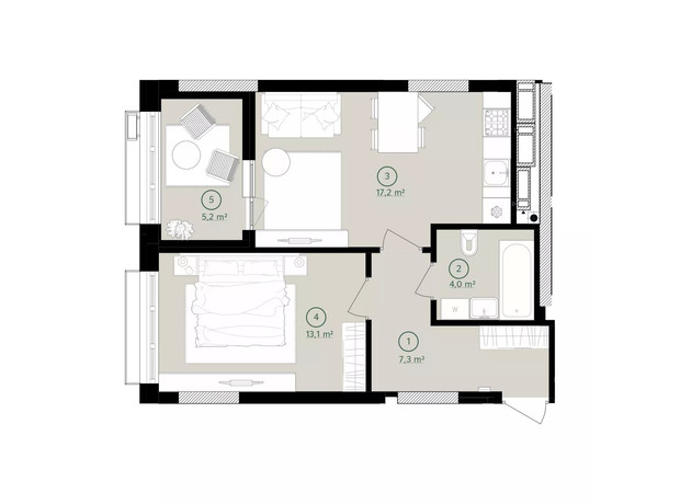 ЖК Будинок на Вавилових: планування 1-кімнатної квартири 46.8 м²