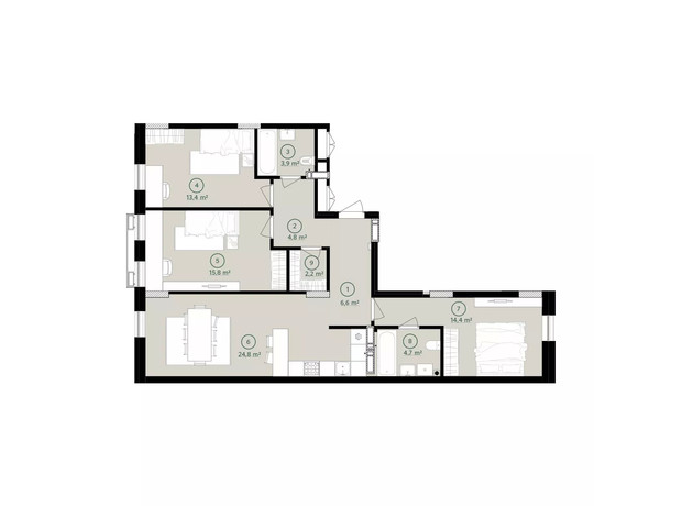 ЖК Дом на Вавиловых: планировка 3-комнатной квартиры 90.6 м²
