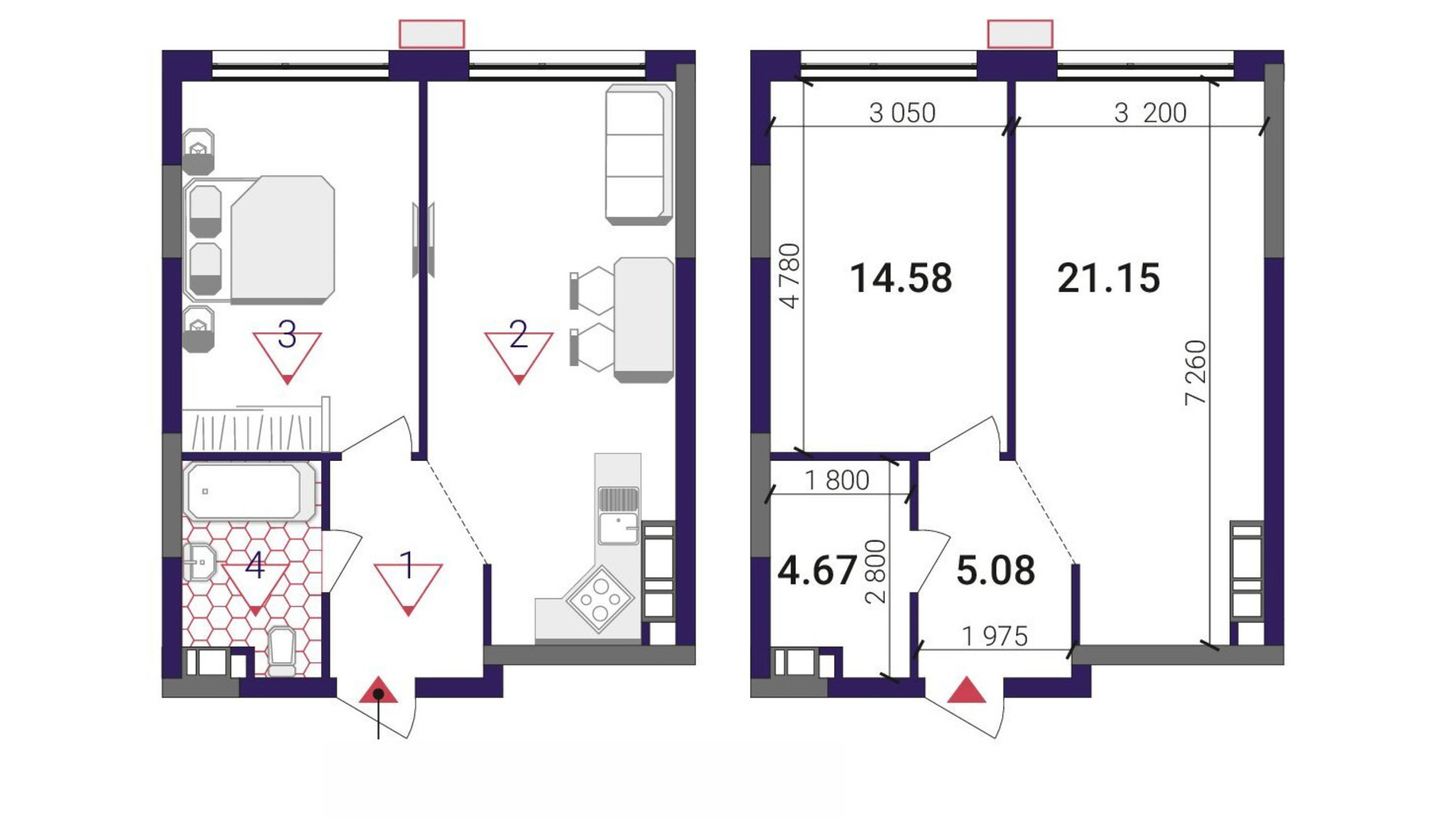 Планировка 1-комнатной квартиры в ЖК Great 45.48 м², фото 503777