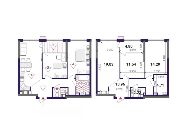 ЖК Great: планировка 2-комнатной квартиры 67.56 м²