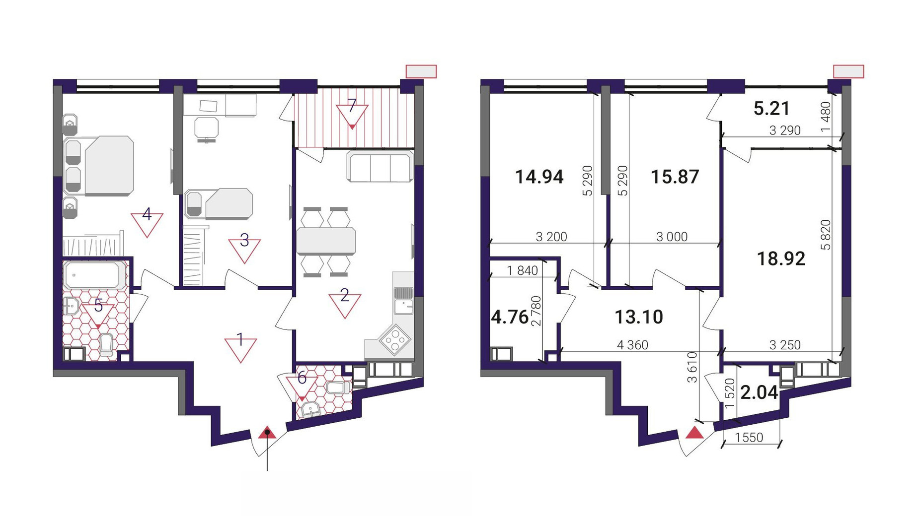 Планировка 2-комнатной квартиры в ЖК Great 75.52 м², фото 503785