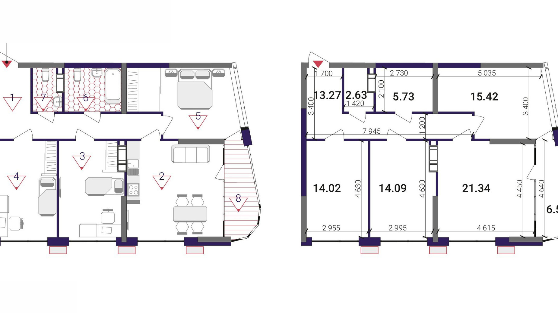 Планировка 3-комнатной квартиры в ЖК Great 93.04 м², фото 503787