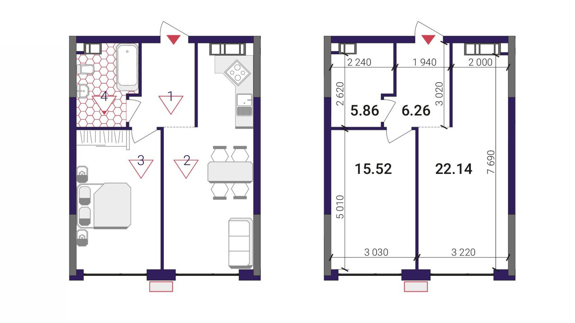 Планировка 1-комнатной квартиры в ЖК Great 49.78 м², фото 503791