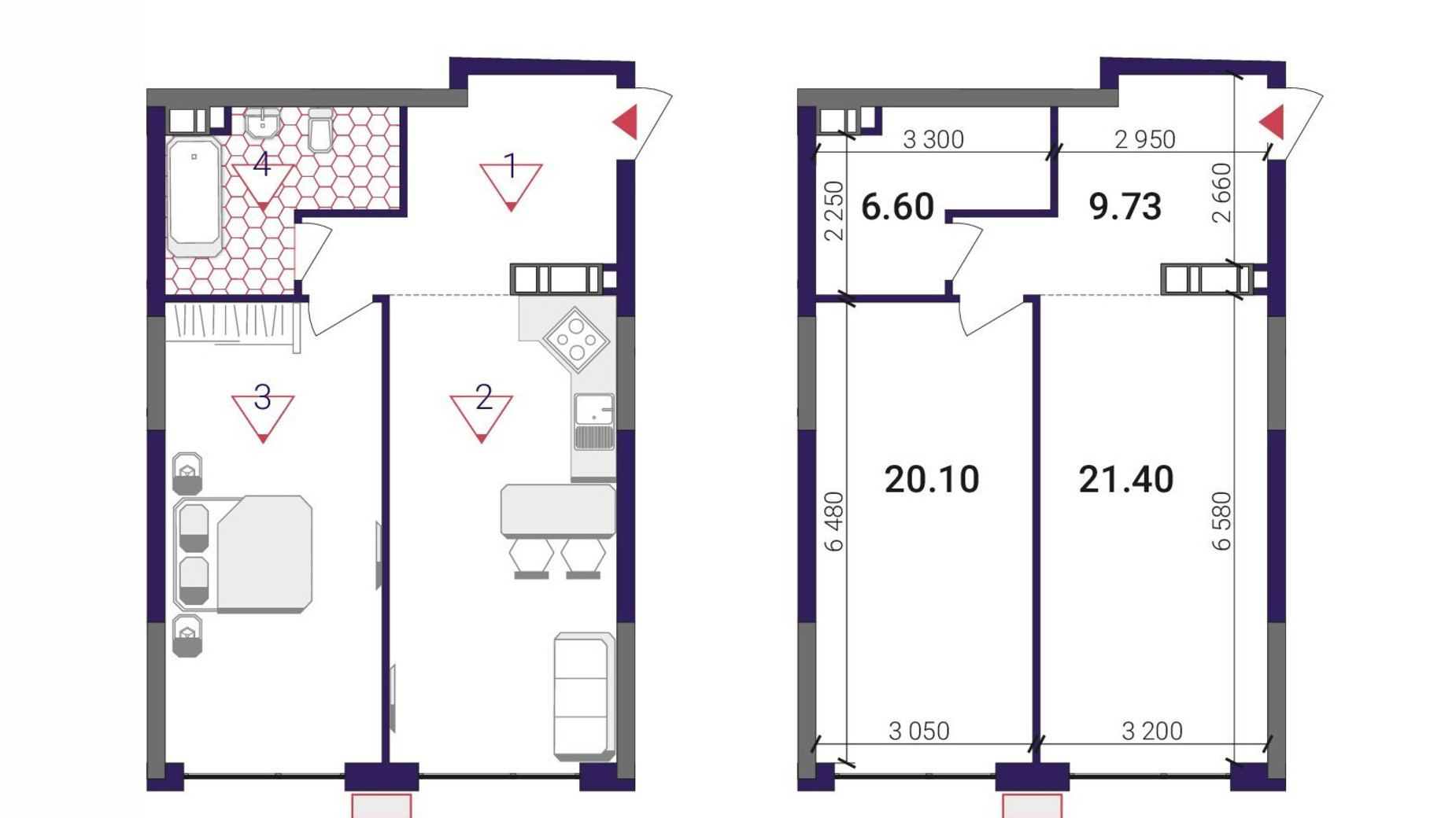 Планировка 1-комнатной квартиры в ЖК Great 57.83 м², фото 503792