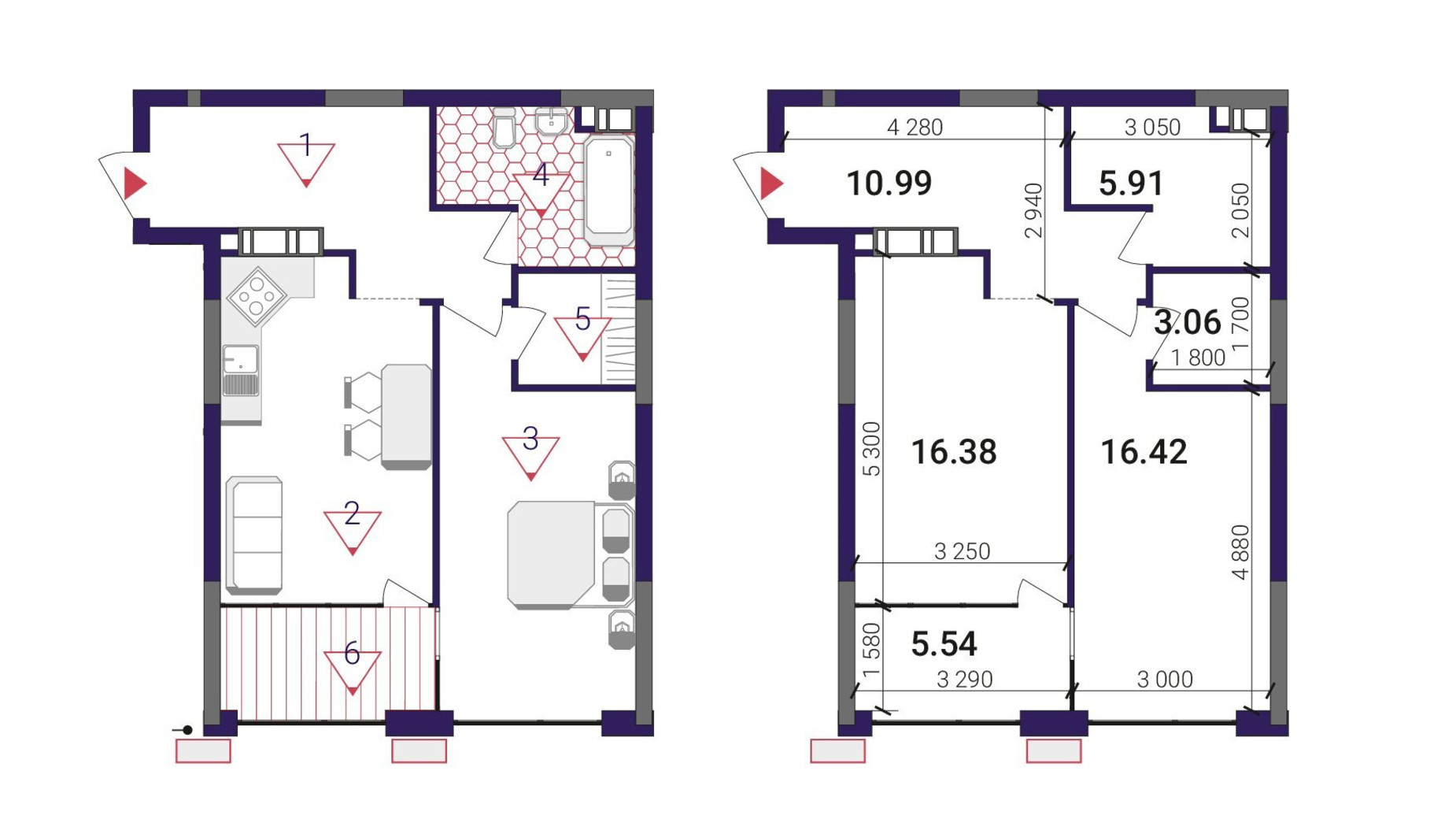 Планування 1-кімнатної квартири в ЖК Great 58.3 м², фото 503793