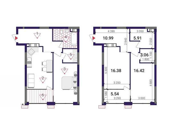 ЖК Great: планування 1-кімнатної квартири 58.3 м²