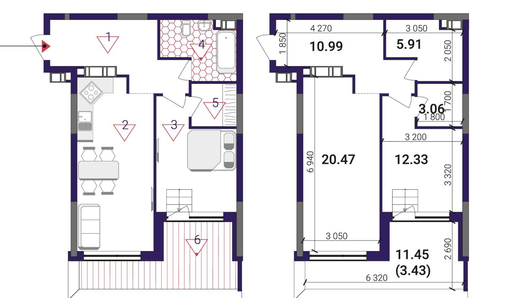 Планування 1-кімнатної квартири в ЖК Great 58.49 м², фото 503794