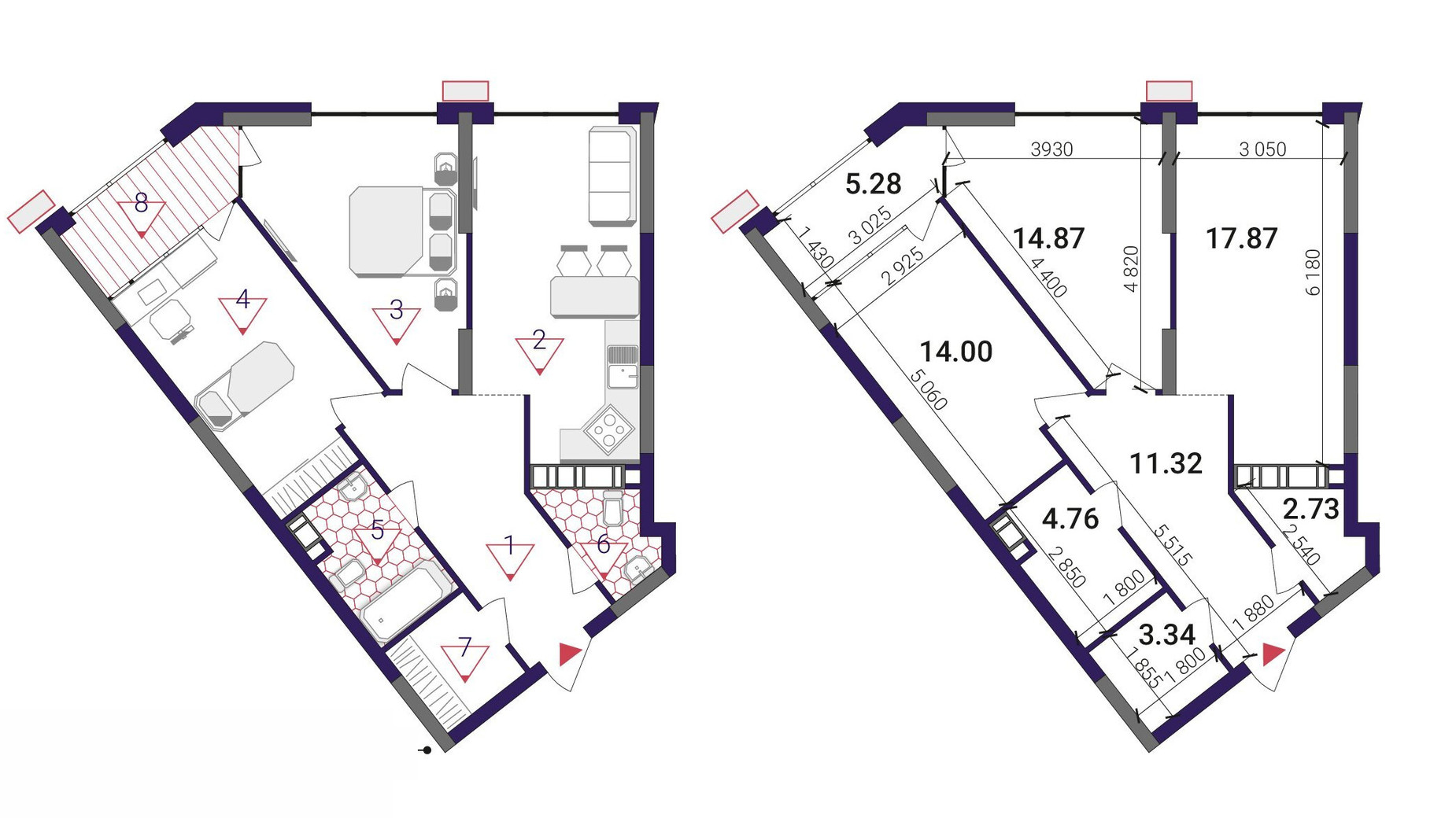 Планування 2-кімнатної квартири в ЖК Great 74.17 м², фото 503796