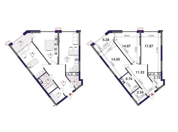 ЖК Great: планировка 2-комнатной квартиры 74.17 м²