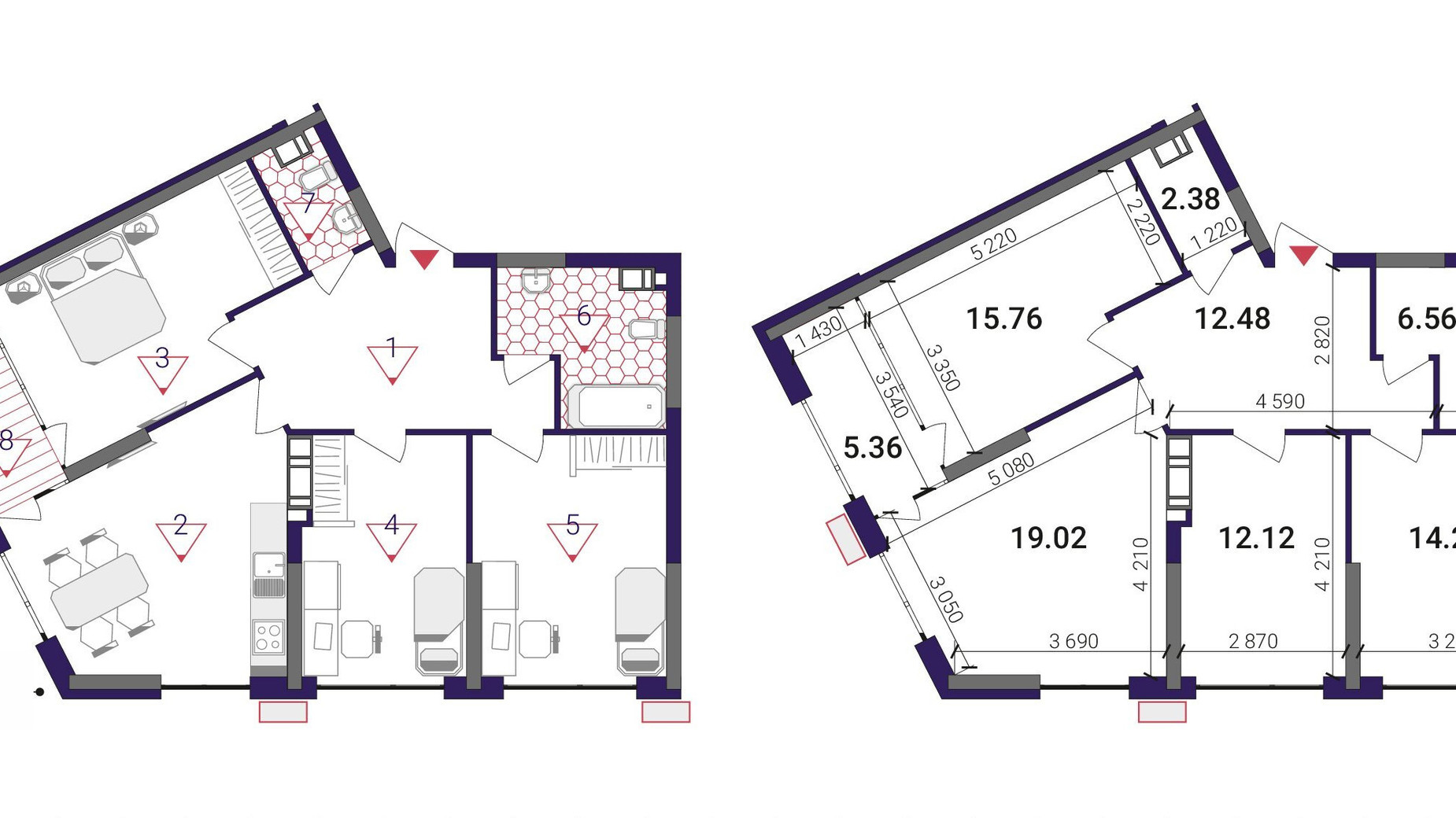 Планування 3-кімнатної квартири в ЖК Great 87.96 м², фото 503799